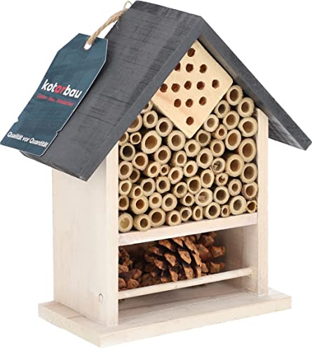 KOTARBAU® Hotel Insetti - Legno - 80x150x200 mm - Bianco & Grigio - Casetta Api Solitarie - Casa Per Api - Casetta Per Coccinelle Vive - Casa Per Farfalle - Bug Hotel