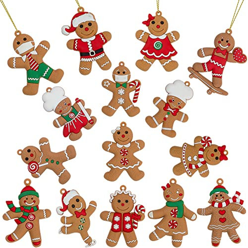 Festive Fix 15-Pack Gingerbread Man Christmas Decorations – Adorable Assorted Hanging Gingerbread Ornaments, Traditional Xmas Tree Decorations for Home, Party & Festive Décor