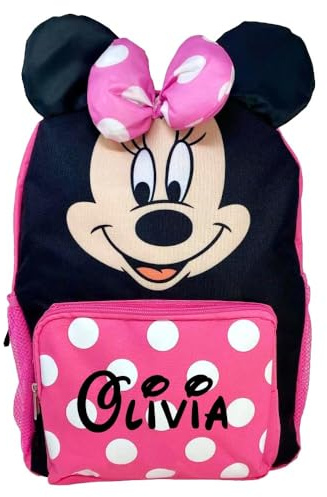 Disney Officially Licensed Minnie Mouse Kids Backpack – Personalized Name School Bag for Girls, Lightweight & Durable Bookbag for Toddler & Elementary School