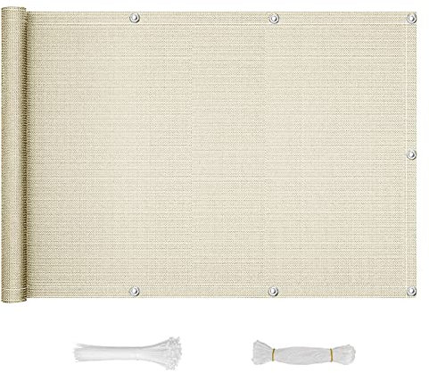 QINGLV Brise Vue pour Balcon 100x200cm Cache Balcon Brise Vue Opaque RéSistant Aux IntempéRies D'intimité Toile De Balcon avec Attaches De CâBle Et Cordons -Beige