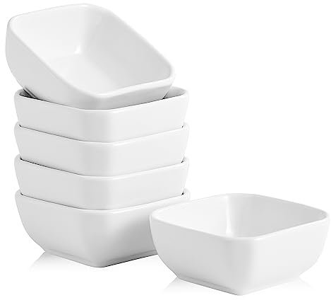 Swuut Ceramic Dipping Bowls Set of 6,3 Ounce Porcelain Small Mini Bowl Square Soy Sauce Dish - Good for Tomato Sauce, Sushi Soy, BBQ...(White)