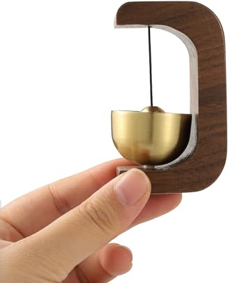 IcosaMro Zen Magnetic Wood Doorbell for Home and Business, Hanging Door Chime for Entrance, Fridge Sticker and Barn Door, 3x1.7 Inches (Walnut)