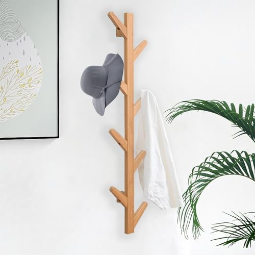 SHJICH wandhaken holz Mit 8 Häkchen, garderobenhaken holz, garderobenleiste holz, garderobe, Geeignet für Wohnzimmer, Büro, Schlafzimmer(98 x 24 x 7cm)