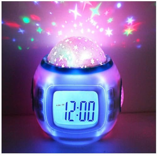 TKMARS Sveglia per Bambini, Sveglia Con Luce, Allarme Digitale Con 6 Tipi Di Luci Notturne a Cielo Stellato, Musica per Dormire, Display LED Con Calendario, Temperatura, Ora E Data