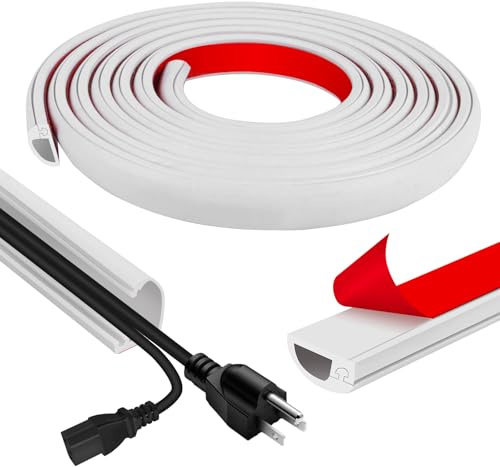 Cord Wall Cover, 118in Self-Adhesive Wire Covers for Cords on Wall, Extension Cable Hider for Floor, Mounted Tv, Home and Office Cavity 0.63 Wx0.31 H (White)