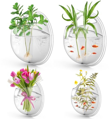 DoubleFill 4 Pcs Wall Fish Tank wall Aquarium Hanging Fish Bowls 9in 6in Acrylic Fish Bubble Ecosphere Decor Fish Bubble Hanging Fish Bowl Clear Vase Flower Plant Pot