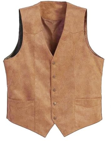 Acrawnni Men's V-Neck Suit Vest Button-up Western Cowboy Suit Vest Slim Fit Faux Suede Leather Dress Vests Waistcoat for Wedding (A-Brown, XXL)