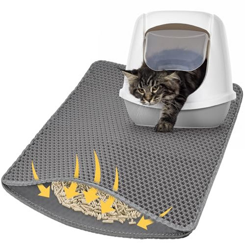 Tapis Litiere Chat Étanche 60x40cm, Design Double Couche, Design Nid d'Abeille Tapis de Litière pour Chat, avec Grand Trous, Gris, EVA Non Toxique