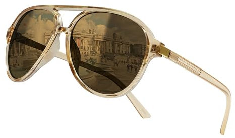 80Days Pilotenbrille – Klassischer Doppelsteg, Dezentes Metalldetail, UV400 Schutz (Champagne)