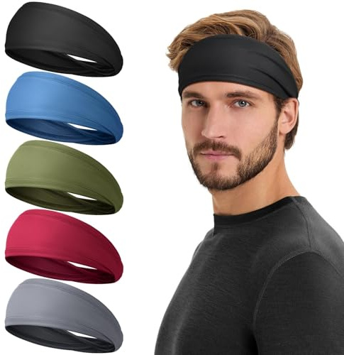 Tumurup Bandeau Cheveux Homme & Femme [ 5 Pcs] - Serre Tete Homme Anti Transpiration | Bandana Élastique Cheveux Homme Sport Headband pour Tennis Football Basketball Gym Cyclisme