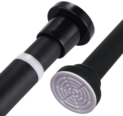 THORKOK Shower Curtain Rod, 80-204cm Extendable, Adjustable Tension Pole No Drill, Heavy Duty Stainless Steel Curtain Rail for Bathroom, Kitchen, Wardrobe, Closet, Black