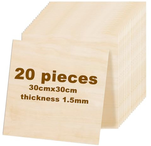 Lot de 20 plaques de contreplaqué : 300 x 300 x 1,5 mm - Plaques en bois fines pour bricolage, légères et fines, pour modélisme, modélisme, bricolage - Pour bricolage et modélisme, couleur naturelle