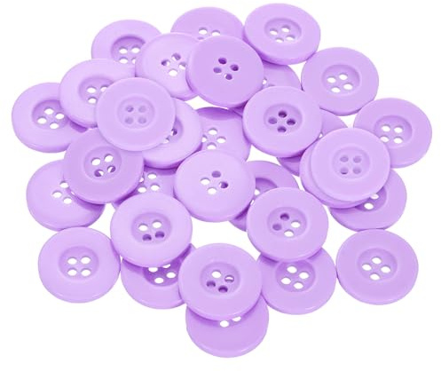 QUARKZMAN 60 stycken knappar, lila, harts, knapp, 20 mm, 4-håls plast, pysselknappar, runda barnknappar, knappar för sömnad, för gör-det-själv, scrapbooking dekoration, kläder, kappa, skjortor, blusar