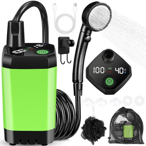 BARAKYEG Doccia da Campeggio,Ricaricabile 6000mAh Doccia Ricaricabile Portatile,Doccia Portatile con Display di Temperatura e Potenza Pieghevole,Doccia Campeggio per Campeggio,All'aperto,Spiaggia,Auto