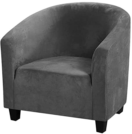 Överdrag I Stretchig Sammet For Klubbstol Med Elastisk Botten, Halkfritt Möbelskydd(Dark Grey)