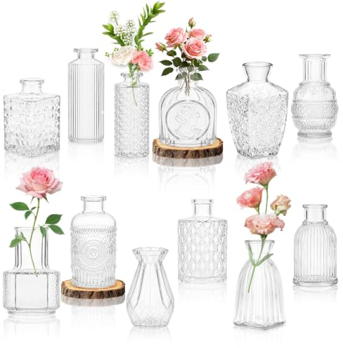 ZORVENIX 12 pièces Petits Vases Deco Table, Mini Vases en Verre Vintage pour la Maison, Les Mariages, Les Anniversaires et Toutes Sortes de fêtes