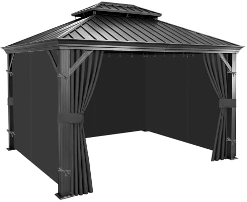 Qdreclod Rideaux Extérieurs de Rechange Imperméable pour Tonnelle 3 x 3 m, Toiles Latérales à 4 Panneaux Intérieur Extérieur Oxford 300D avec Fermeture Éclair, Crochets pour Pavillon, Pergola, Gris