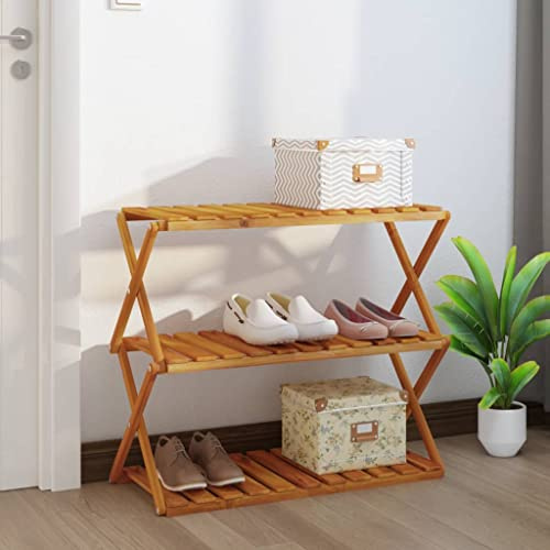 Xuvaracle Fällbar hylla av massivt akaciaträ med 3 hyllor brun, 70 x 31 x 63 cm, mångsidig, kan användas som bokhylla, rumsavdelare, arrangör för vardagsrum, kontor, hall eller barnrum