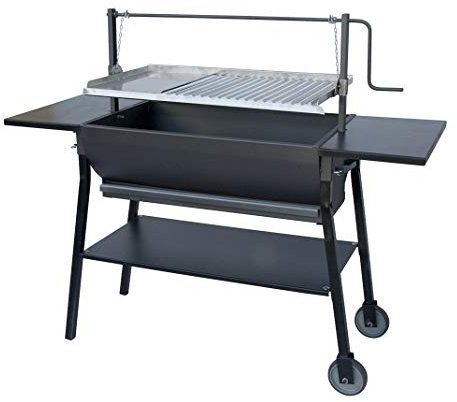 Flores Cortés 33717 - Barbacoa Curva con Cadena y Ruedas, 67 x 50 x 118 cm, Color Negro