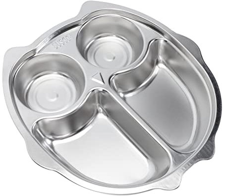 Cabilock Kinder Teller Edelstahl Unterteilt Teller Cartoon Eule Baby Speise Menü Esslern Tragbar Servier Ess für Baby Kleinkinder Geschirr