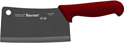 Starrett Profi Küche Küche Hackmesser Messer aus Edelstahl - Breites rechteckiges Profil - 8 Zoll (200 mm) - Roter Griff, Rot