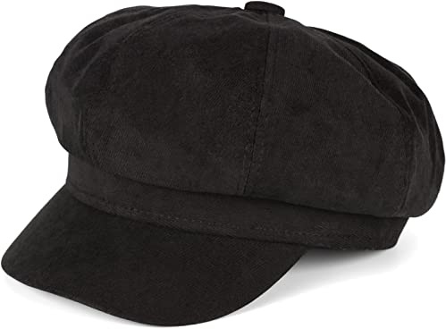 styleBREAKER Damen Ballonmütze Veloursleder Optik Stoff, Schwarz