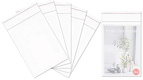 Bolsas de Celofán Autoadhesivas 25x33cm 100pcs Bolsas Grande Plástico Transparentes OPP 50µm Contacto con la seguridad alimentaria para estampados camisas Revistas Manualidades(15 Tamaños a Elegir)​