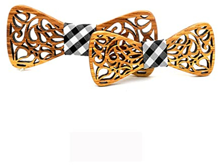 HZQIFEI Noeud Papillon Bois, 2PCS Jeu de Nœud Papillon en Bois Homme + Noeud Papillon Bois Enfant