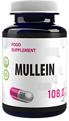 Königskerze Mullein Leaf Extract (Verbascum Thapsus) 500mg 180 Vegane Kapseln, Laborgeprüft, Nicht GVO, keine Füllstoffe oder Zusatzstoff