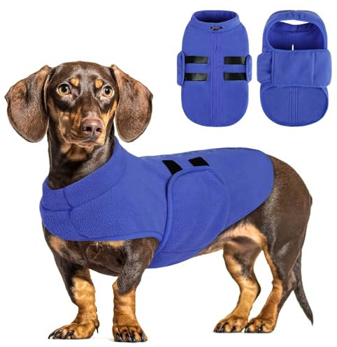 PUZAUKAL Hundepullover Fleece Weste Hundemäntel Winter Warmer Hundeweste für Kleine Hunde Weicher Fleece Hundejacke mit Geschirr Pullover für Mittel Großen Hund Katze (Blau M)