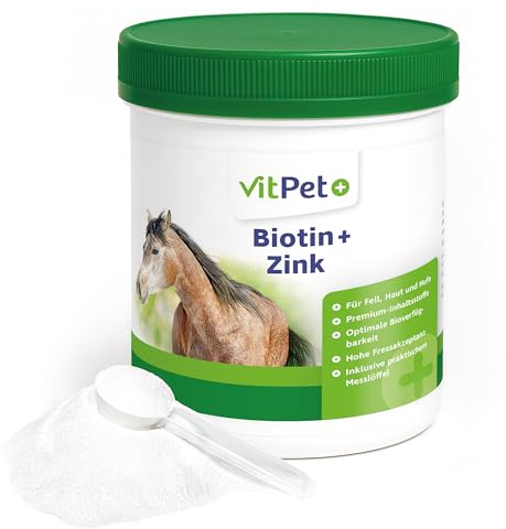 VitPet+ Biotin Plus Zinco – Mangime complementare di alta qualità con zinco ad alto dosaggio e cavallo biotina – 1,2 kg – per sostenere pelle, pelliccia e zoccoli – in caso di morti ed eczema – Con