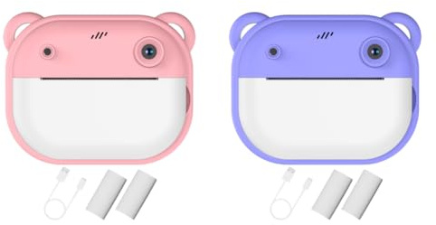LYEAA direkttryck barnkamera 24 MP, HD 1080P digital fotokamera gåva med 2 tryckrullar – födelsedag