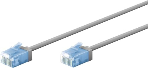 goobay 74227 CAT 6A Patchkabel slim/Ultraflexibles RJ45 CAT 6A Netzwerkkabel U/UTP CU/Dünnes Ethernet Kabel mit kurzen Steckern / 10 Gbit/s LSZH, Knickschutz/grau 10m