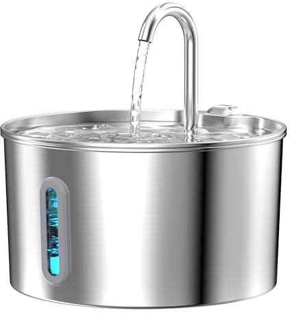 Cat Water Fountain Stainless Steel: 2.2 L Cat Fountain for Drinking - Automatic Pet Water Fountain for Cats Inside - Metal Cat Dog Water Dispenser Bowl with Faucet Water Level Window Ultra Quiet Pump