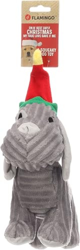 Flamingo Perro Juguete – de Navidad – Aviana Perro Gris – 22 cm – Peluche Suave con Acabado de Pana y Squeaker – Juguete Festivo