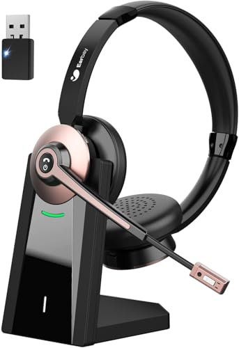 Kabelloses Headset, Bluetooth-Headset mit Mikrofon und Rauschunterdrückung & USB-Dongle, Kabellose mit Mikrofon Stummschaltung & Ladestation für Computer/Handy/Meeting/Call Center/Büro