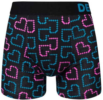 Dedoles Boxer Homme & Garçon sous-vêtements Caleçon Coton Beaucoup Designs Amusants Hockey Barbecue Football Citron Lime Cadeau, Couleur: Noir, désign: Cœurs en Pixels (Boxer), Taille: S