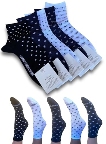 Lucchetti Socks Milano Calze Corte Donna Filo Di Scozia In Cotone Made In Italy – Eleganti, Traspiranti, Estive, Sportive, Classiche e Fantasia (35-40, 5 Paia Senza Elastico)