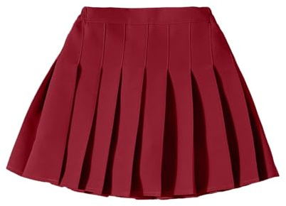 2025 - Jupe plissée pour filles - Taille d'été - Jupe courte décontractée - Jupe haute en jean pour filles, bordeaux, 13-14 ans