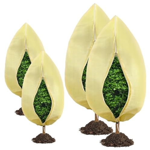 Protection hivernale pour plantes, 2 pièces 180 x 120 cm et 2 pièces de 60 x 80 cm, protection hivernale pour plantes en pot, avec fermeture éclair, avec cordon de serrage, olivier, palmiers avec