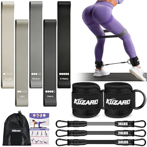 Resistance Bands Set, Ankle Resistance Band with Cuffs & Glute Exercise Band, Weight Bands for Working Out - Home Gym Workout Equipment, Booty Building, Pilates, Rehab, Physical Therapy