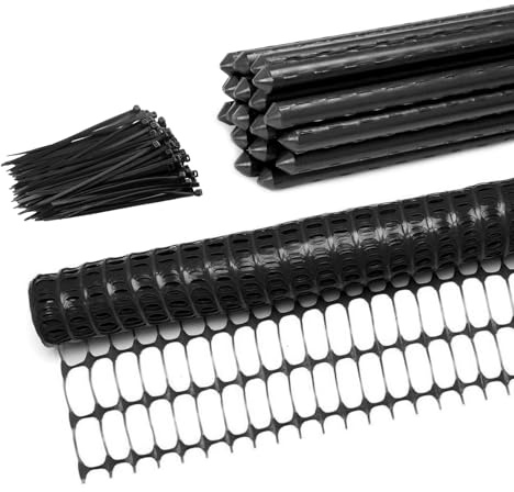 Begrenzungszaun FüR Hunde 1m*25m,Weidezaun,Hoch HüHnerzaun (25 PfäHle Und 100 BindebäNder Kunststoff),Mobiler Hundezaun Camping,Camping Hundezaun,Mobiler Zaun Hund (Schwarz)