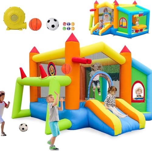 FBSPORT hoppborg utomhus med fläkt hoppborg inomhus, hoppborgar för barn Bounce Castle med leksaksmarknad fotboll skjuta