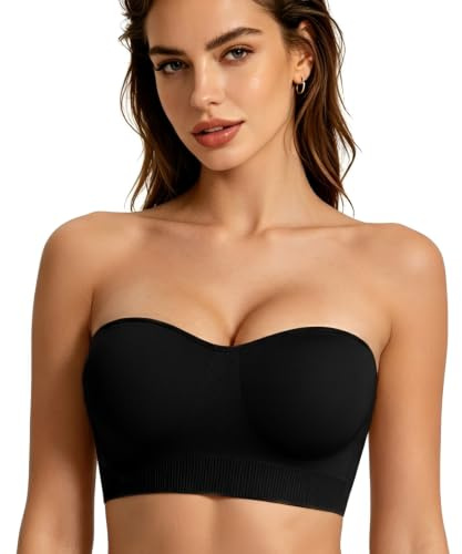 KAKALATLJ Strapless Bras for Women, Non Slip Wireless Seamless Push Up Supportive Lift Breathable Comfortable Bandeau Bras (UK, Alpha, XL, Regular, Regular, Black)