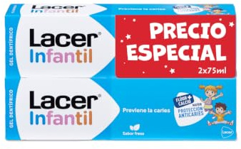 LACER INFANTIL - Gel Dental Infantil Pack 2 x 75 ml, Pasta de Dientes para Niñosde 6 meses a 6 años, Previene la Caries, Fórmula de Flúor Más Calcio, Cuida los Dientes de Leche