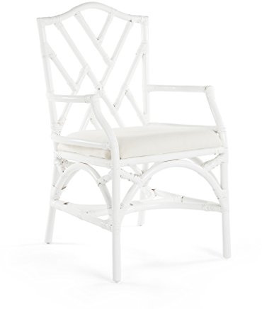 Kouboo Rattan Chippendale Upholstered Dining Armchair, White, Set of 2 Chairs