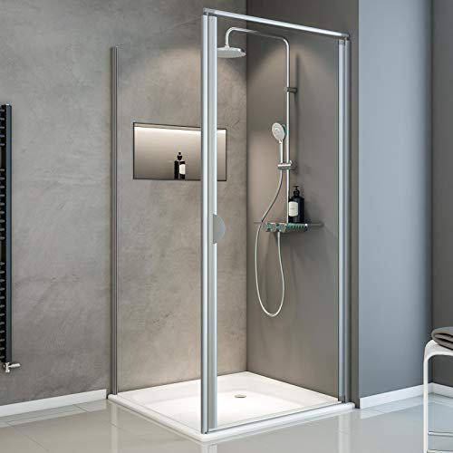 Schulte EP2370065 01 50 Duschkabine Sunny Drehtür mit Seitenwand inklusive Duschwanne, 90 x 90 cm, 180 cm hoch, 5 mm Sicherheitsglas Klar hell, alunatur