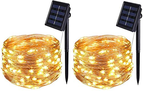 BOLWEO 2 Pack Solar Powered String Lights, Solar Fairy Lights,16.4Ft 50LED Waterproof Wire Lighting for Indoor Outdoor Christmas Tree Halloween Diwali Home Garden Decoration(Warm White)