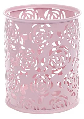 DSYJ Hollow Rose Flower Pattern Cylinder Pen Pencil Pot Holder Container Organizer Pink