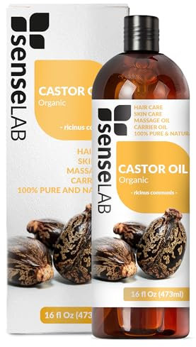 SenseLAB Biologisches Rizinus-öl - 100% Reines, Natürliches, Kaltgepresstes Trägeröl, Um Ätherische Öle Zu Mischen – Pflege Für Haar, Augenbrauen Und Wimpern - Feuchtigkeitsspendendes Öl (473 ml)